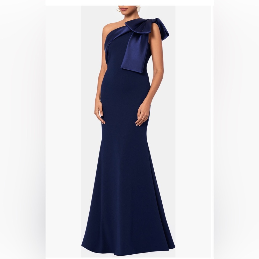 Betsy & Adam One Shoulder Navy Dress - Picture 3 of 7